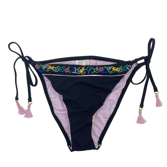 Nanette Lepore Vamp Swim Bikini Bottom Tassel Tie Black Size 10 - Picture 4 of 10